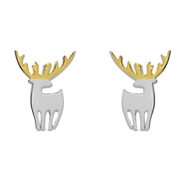 Sterling Silver Yellow Gold Reindeer Silhouette Earrings. E2228.