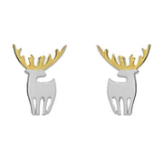 Sterling Silver Yellow Gold Reindeer Silhouette Earrings. E2228.