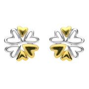 00152681 Sterling Silver Yellow Gold Heart Snowflake Stud Earrings, E2367.