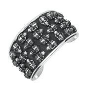 00157595 C W Sellors Sterling Silver Day Of The Dead Small Skulls Wide Cuff Bangle, B1117