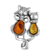 00166597 C W Sellors Sterling Silver Amber Cat Brooch, M363
