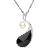 00167676 C W Sellors Sterling Silver Whitby Jet Pearl Open Twist Necklace. P3367
