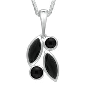 Sterling Silver Whitby Jet Four Stone Leaf Drop Two Piece Set S047