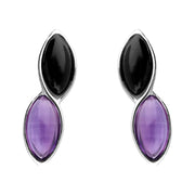 Sterling Silver Whitby Jet Amethyst Marquise Stud Earrings E955