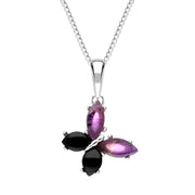 Sterling Silver Whitby Jet Amethyst Small Butterfly Necklace P3364