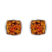 C W Sellors Sterling Silver Orange Amber Square Stud Earrings, E2500