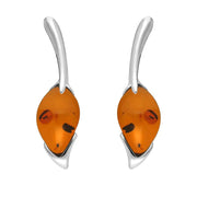 Sterling Silver Amber Pear Wave Top Drop Earrings E2502