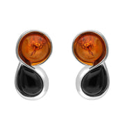 Sterling Silver Whitby Jet Amber Round Pear Stud Earrings E2506