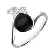 00177588 C W Sellors Sterling Silver Whitby Jet Round Leaf Effect Ring R1211