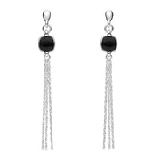 Sterling Silver Whitby Jet Square Chain Drop Earrings E2513