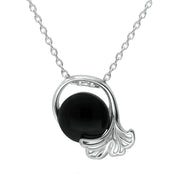 00178887 Sterling Silver Whitby Jet Round Stone Leaf Effect P3516