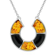 Sterling Silver Whitby Jet Amber  Five Stone Circle Necklace N1053