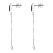Sterling Silver Hematite Lineaire Long Drop Stud Earrings. E2240.