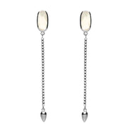 Sterling Silver White Mother Of Pearl Lineaire Long Drop Stud Earrings. E2240.