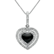 18ct White Gold Whitby Jet 0.30ct Diamond Heart Necklace. P1547C