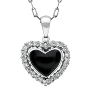 18ct White Gold Whitby Jet 0.34ct Diamond Heart Shaped Necklace P1334