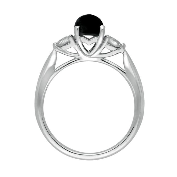 18ct White Gold Whitby Jet 0.36ct Diamond Round Claw Set Ring R895