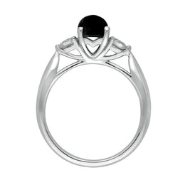 18ct White Gold Whitby Jet 0.36ct Diamond Round Claw Set Ring R895