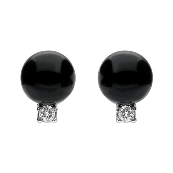 18ct White Gold Whitby Jet 0.22ct Diamond Bead Stud Earrings E1476