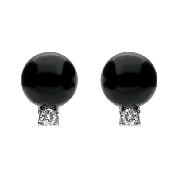 18ct White Gold Whitby Jet 0.22ct Diamond Bead Stud Earrings E1476