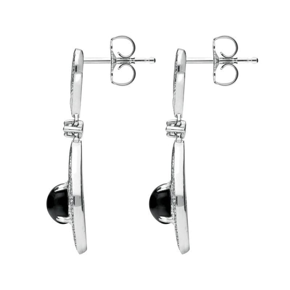 18ct White Gold Whitby Jet Diamond Open Curved Marquise Drop Earrings E1681