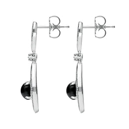 18ct White Gold Whitby Jet Diamond Open Curved Marquise Drop Earrings E1681