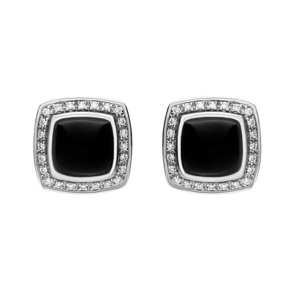 18ct White Gold Whitby Jet 0.18ct Diamond Square Stud Earrings E1334