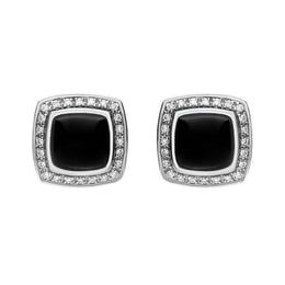 18ct White Gold Whitby Jet 0.18ct Diamond Square Stud Earrings E1334
