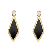 18ct Yellow Gold Whitby Jet and Diamond Dinky Drop Earrings, E647