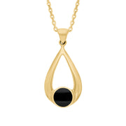 9ct Yellow Gold Whitby Jet Teardrop Necklace. P086.