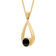 9ct Yellow Gold Whitby Jet Teardrop Necklace. P086.