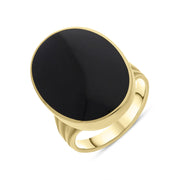 9ct Yellow Gold and Whitby Jet Oval Plain Edge Ring, R070.