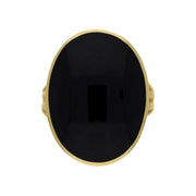 9ct Yellow Gold and Whitby Jet Oval Plain Edge Ring, R070_2.