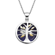 Yellow Gold Plated Sterling Silver Blue Goldstone Small Round Tree of Life Necklace, P3547