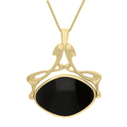 9ct Yellow Gold Whitby Jet Mother Of Pearl Bell Diamond Swivel Fob Necklace, P113_10_2.