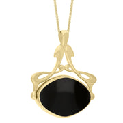 9ct Yellow Gold Whitby Jet Mother Of Pearl Bell Diamond Swivel Fob Necklace, P113_10_3.