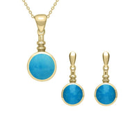 9ct Yellow Gold Turquoise Round Bottle Top Two Piece Set