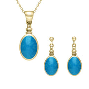 9ct Yellow Gold Turquoise Oval Bottle Top Two Piece Set