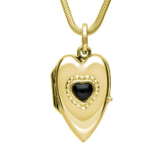 9ct Yellow Gold Whitby Jet Beaded Edge Heart Locket Necklace. P2104.