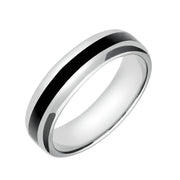 Sterling Silver Whitby Jet 2mm Stone Inlaid Wedding Band Ring R624