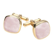 9ct Yellow Gold Pink Mother Of Pearl Square Cushion Cufflinks CL128