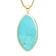 9ct Yellow Gold Turquoise Large Oval Necklace. P079.