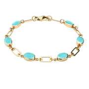 9ct Yellow Gold Turquoise Oval Linked Bracelet. B026.