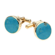 9ct Yellow Gold Turquoise Round Shape Cufflinks, CL004.