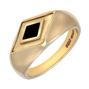 9ct Yellow Gold Whitby Jet Diamond Shape Signet Ring. R179.