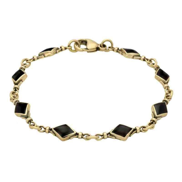 9ct Yellow Gold Whitby Jet Diamond Shaped Bracelet B186