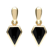 9ct Yellow Gold Whitby Jet Small Kite Drop Earrings. E271.