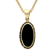 9ct Yellow Gold Whitby Jet Oval Rope Edge Necklace. P002.