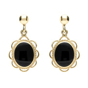 9ct Yellow Gold Whitby Jet Large Oval Rope Frill Drop Earrings E080
