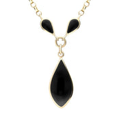 9ct Yellow Gold Whitby Jet Three Stone Pear Necklace. N240.